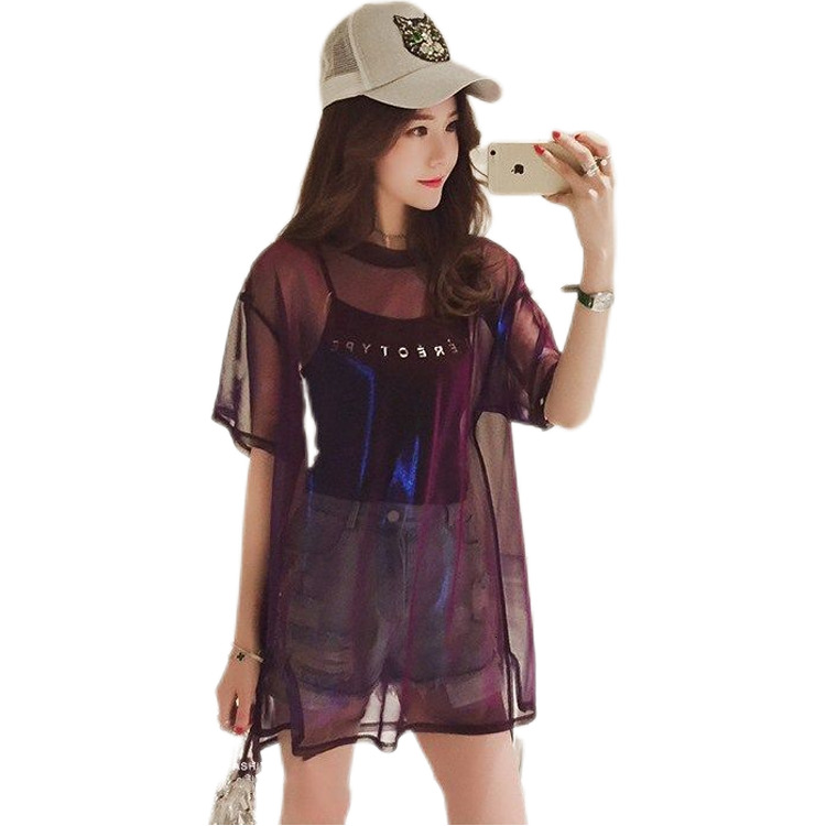 2025 Spring/Summer New Women's T-shirt New Single Piece Set Available Shiny Mesh Short Sleeve T-shirt Women's Fashion Vest Summer Loose Desi