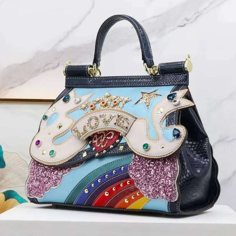 Women Leather Designer Purse Handbag Shoulder Bags Cross Body Bag Braccialini 3D Decoration Clouds Rainbow