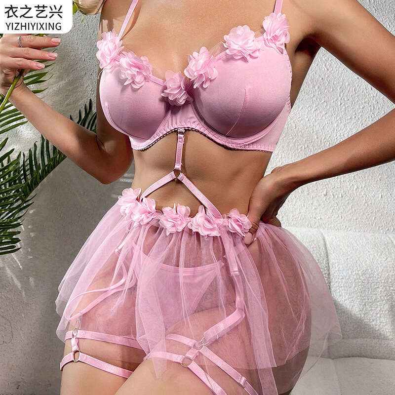 Spell Lingerie Porn Suits Mesh See Through Lingerie Strap Pink Appliqu Temptation Sexy Set Sexy Lingerie