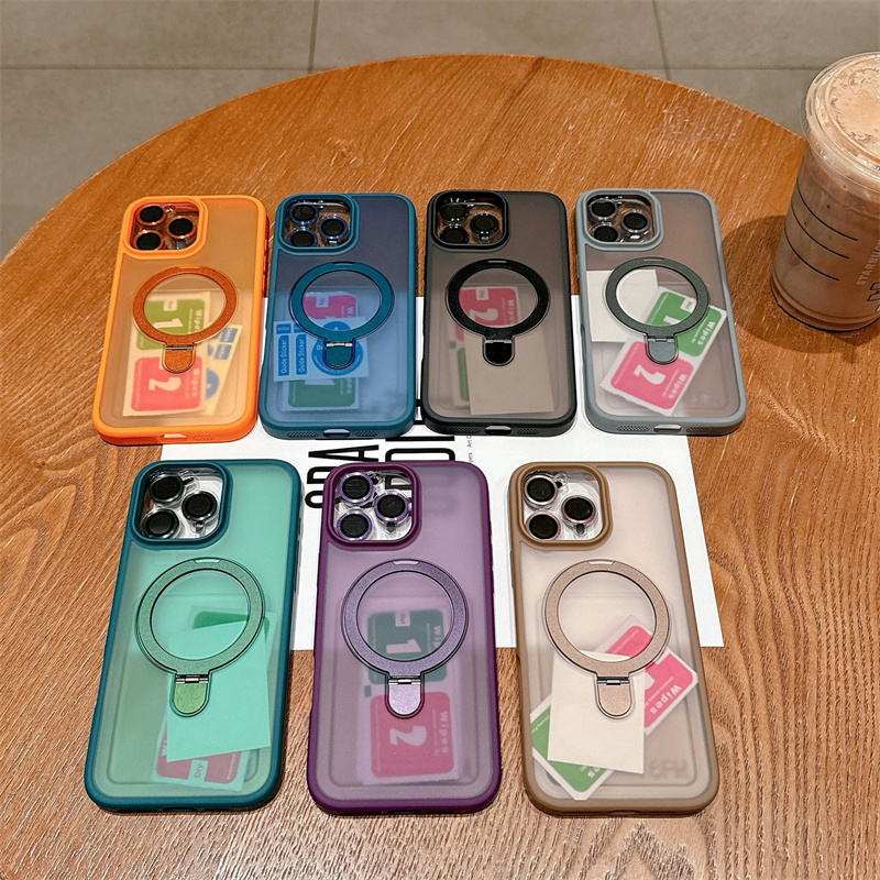 Matte Ring Holder Glass Lens Phone Case For iPhone 16 16e 15 14 13 12 11 Pro Max Plus Samsung S25 S24 S23 S22 Ultra Plus For Magsafe Wireless Magnetic