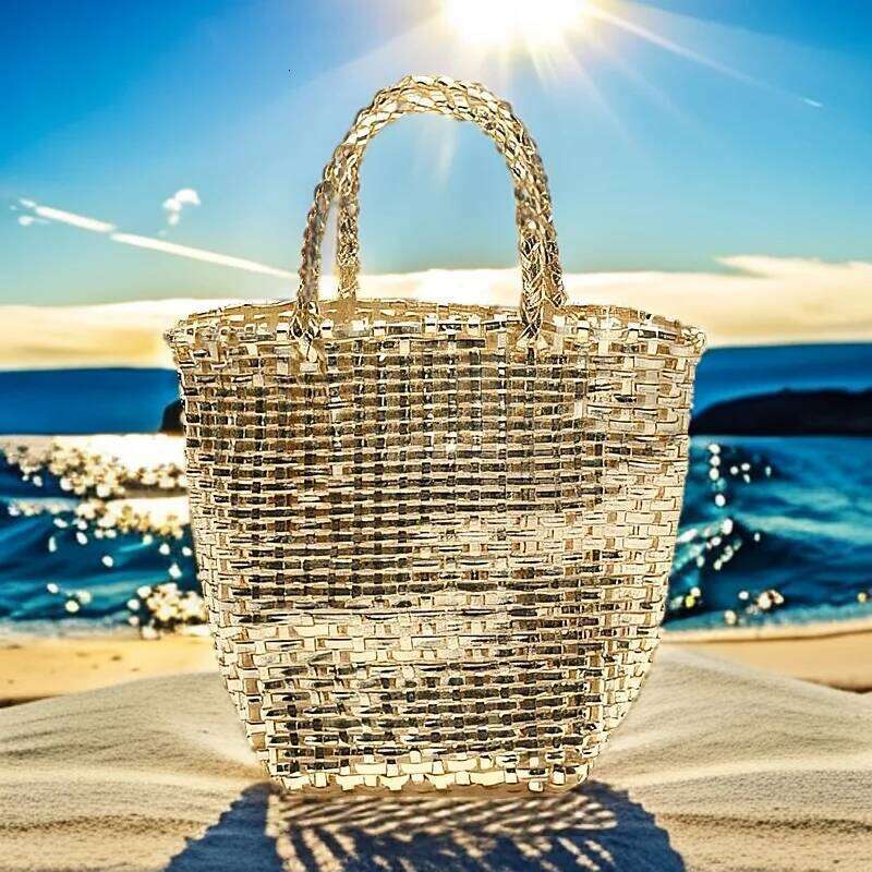 New beach bag simple and versatile solid color crossbody bag pure polyester woven bag hand woven women's bag