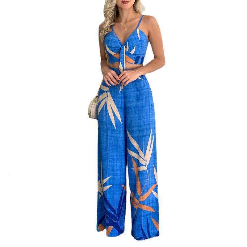 European and American women's set, personalized temperament, straight leg pants, sexy top, fashionable suit, 2025 new casual versatile fashion cl