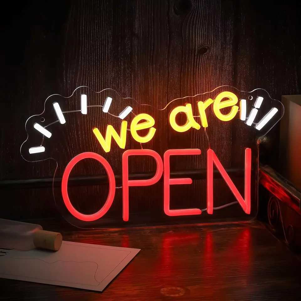We Are Open Neon Sign Adjustable Brightness LED Neon Lights by USB for Window Shop Bar Salon Cafes Restaurant Pubs Decor XJ250602