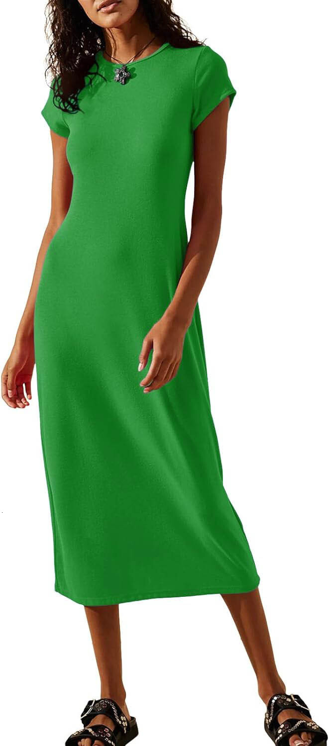 women's wear 2024 New Summer Hot Item Solid Color Sexy Short Sleeve Slim Fit Bodycon Dress for Women