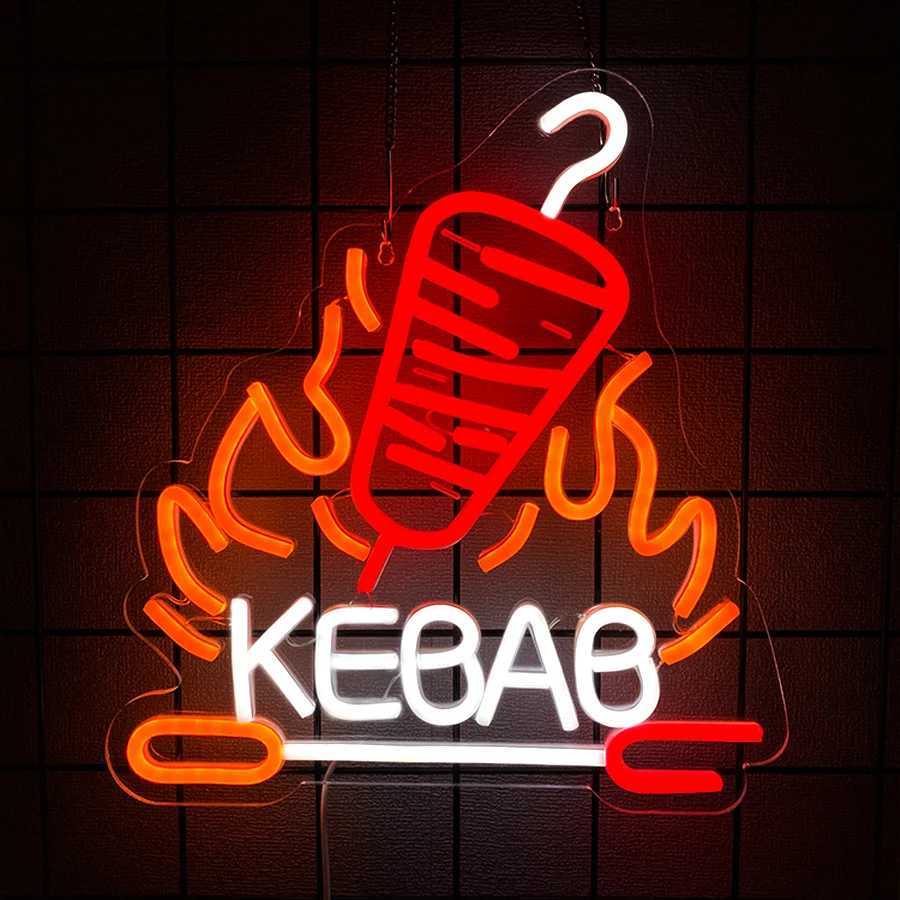 Kebab Neon Sign Neon Lights Hanging Wall Art Decor for Doner Kebab Kabob Mediterranean Restaurant or Food Shop XJ250602