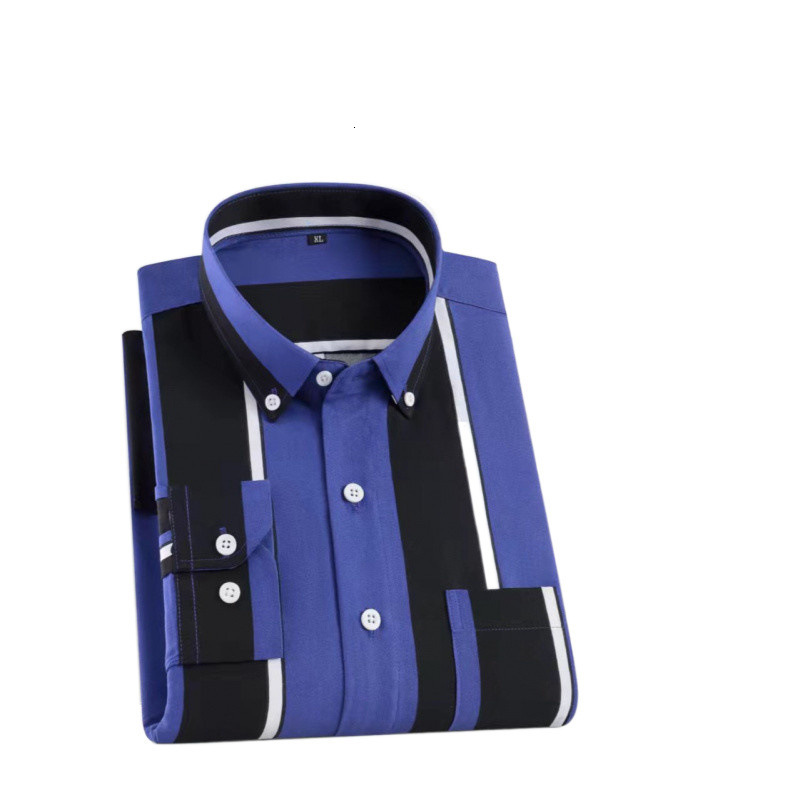 Summer Thin Long Sleeve Printed Striped Pocket Young Mens Trendy Casual Fashion Versatile Non-Iron Shirt