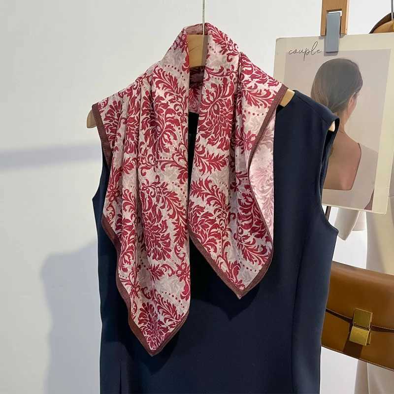 New Retro Fashion Printing Temperament Square Scarf Ladies breathable light thin Occupation Decoration flower Silk Scarf 68cm W250602