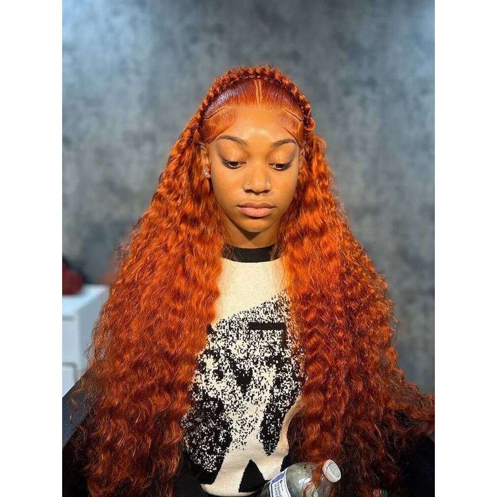 YKB 30 40 Inch 350 Ginger Kinky Curly 13x6 HD Lace Front Human Hair Wigs Orange Colored Deep Wave 13x4 Frontal Wig For Women