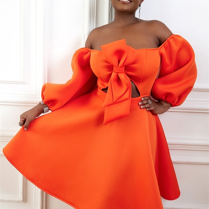 Aomei Ball Gowns Dress for Women Plus Size Orange Off Shoulder Cut Out ALine Summer Wedding Guest Evening Party Outfits 4XL 250519