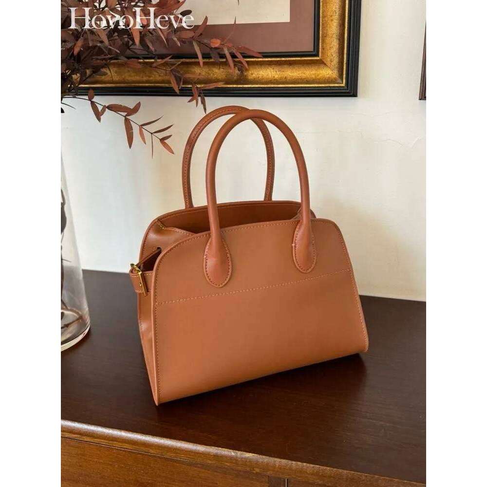 Ladies Cowhide Leather Large Capacity Bucket Casual Office Shoulder Bag Multifunctional Totes Solid Color Handbag