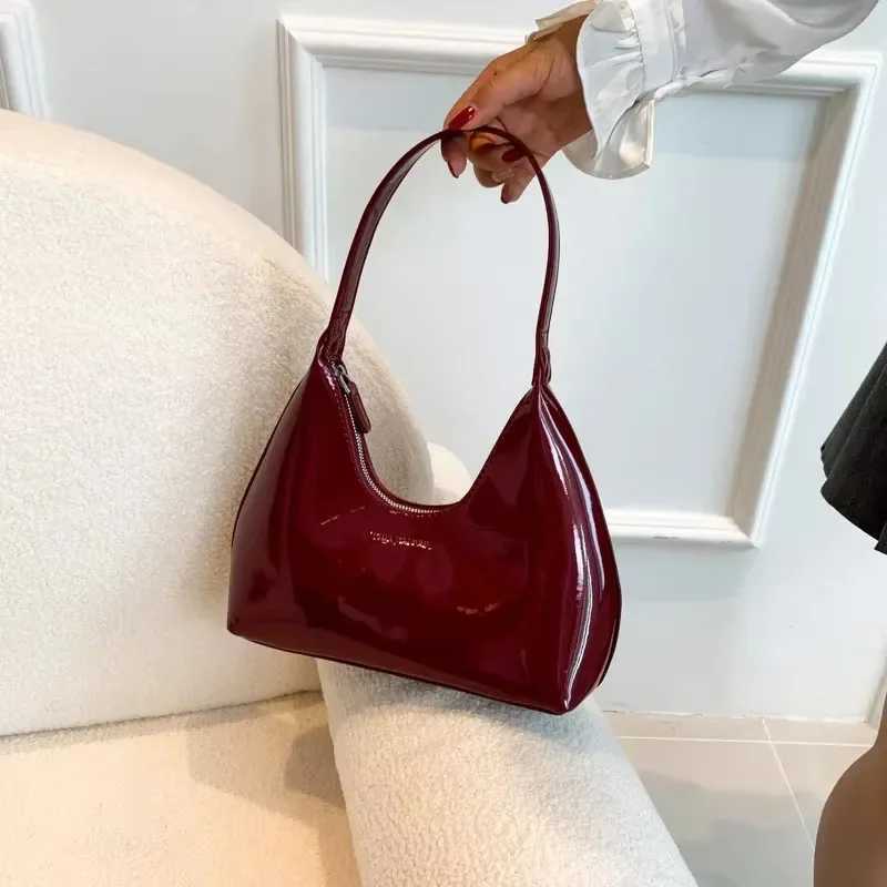 Trendy Designer Solid Shoulder Bags for Women Handbags and Purses 2024 New Fashion Patent Leather Underarm Ladies s Y250603
