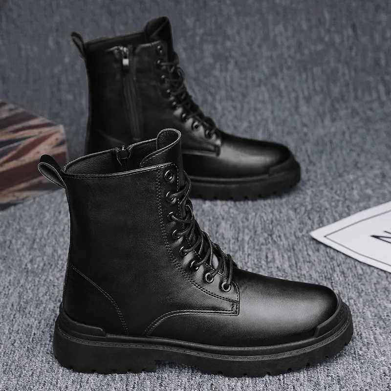 2025 Mens British-Style Chelsea Combat Boots Mid-Calf Leather Work Shoes Side Zipper Wide Fit Non-Slip Comfort Footwear for Men XJ250602