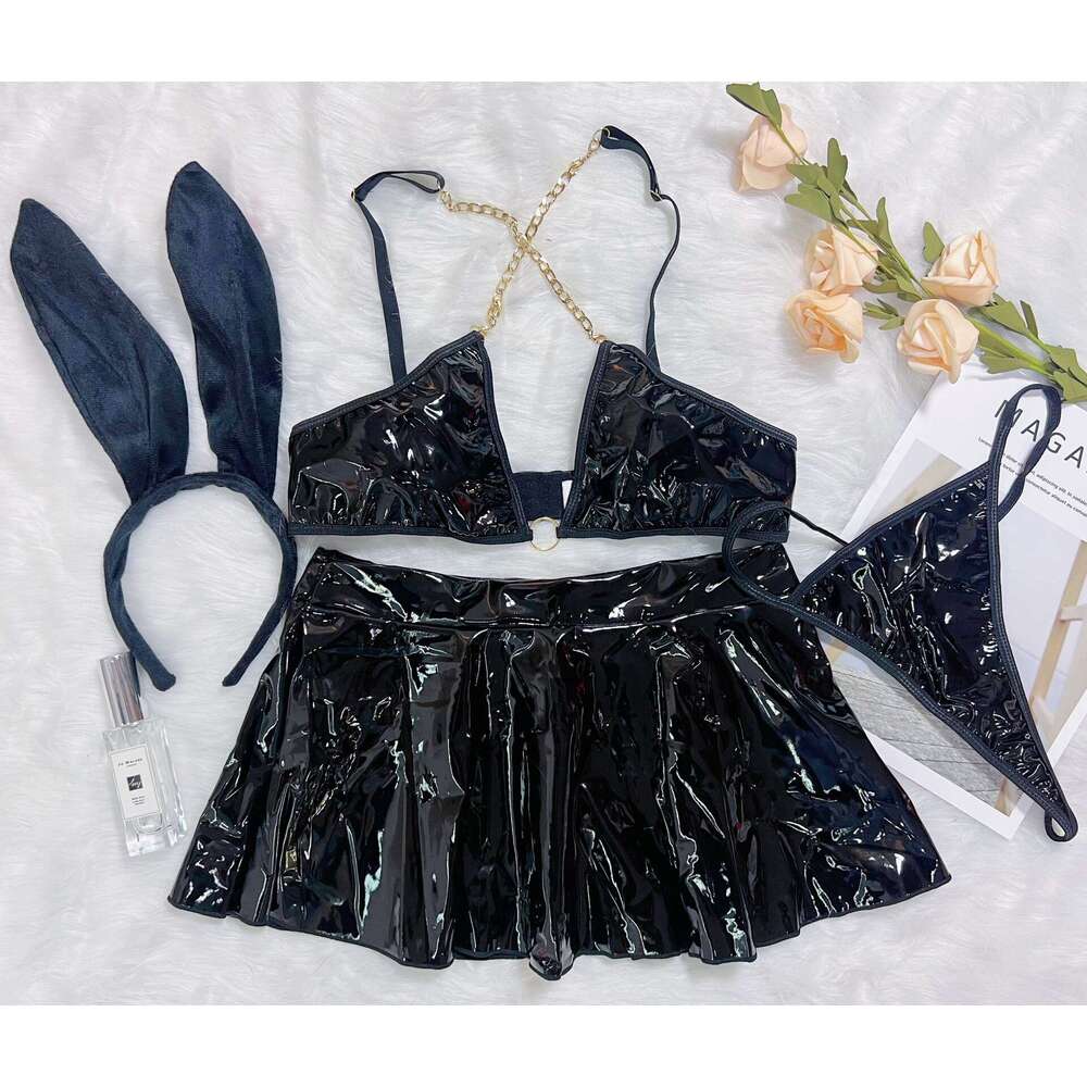 Spell Lingerie Porn Suits New Patent Leather Performance Costume Nightclub Bunny Girl COS Role Play Sexy Lingerie Set Sexy Lingerie