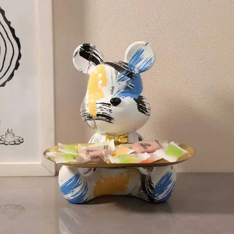YuryFvna Graffiti Bear Figurine A Decoration Statue Keys Storage Shelf Modern Ro Sculpture Table Decor Statues Y250509