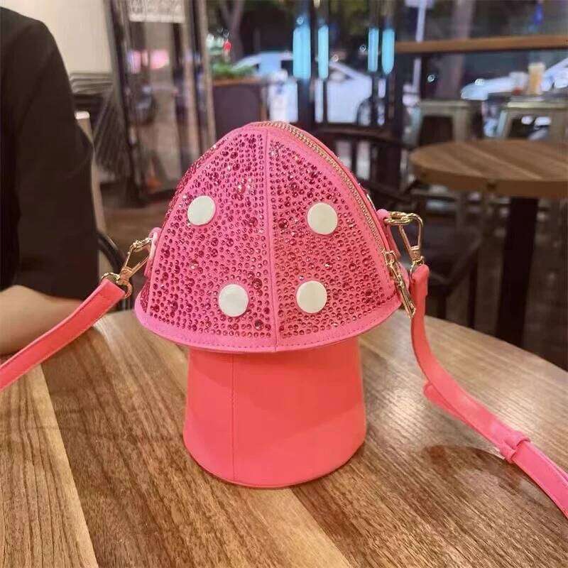 Glitter Shiny Dias Mushroom Shape Women Handbag Textured Leather Shoulder Messenger Lady Purse Female Evening Bag