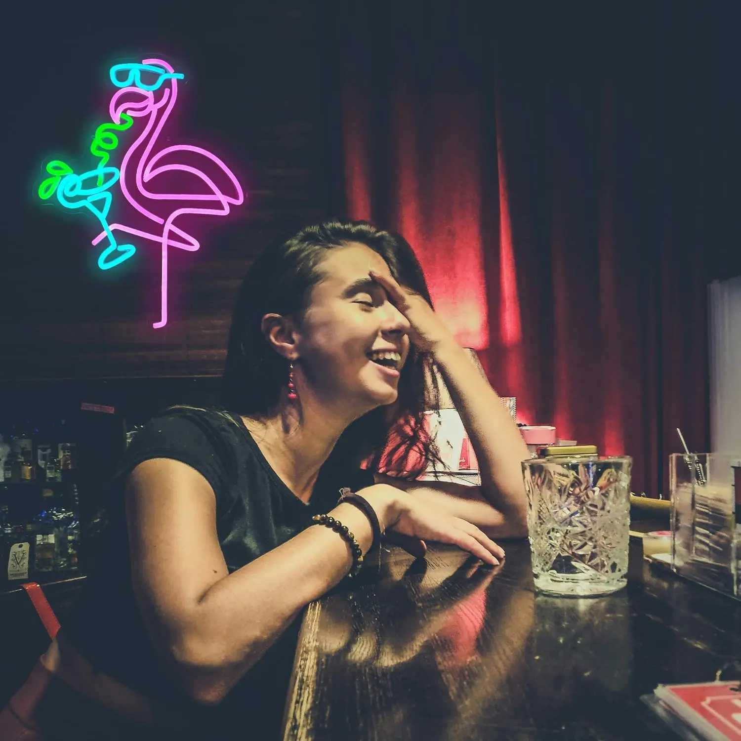 Flamingos Drink Neon Sign USB Powered LED Dimmable Neon Light for Living Room Kids Room Bar Club Wall Decor Personalized Gift XJ250602