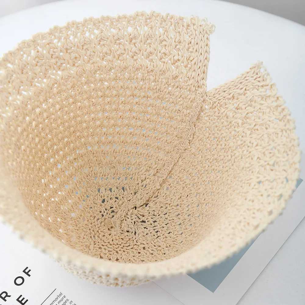 Korean Style Bucket Hat Women Summer Sun Protection Knitted Sun Hat Adjustable Foldable Beach Cap For Travel Spring Outdoor W250602