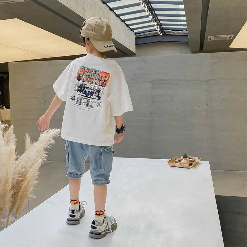 Summer School Kids Cotton Loose Alphabet Cartoon Tee Tops Baby Girl Boy Short-Sleeved Base Layer T-Shirt Child Outerwear 1-16Yrs T250603