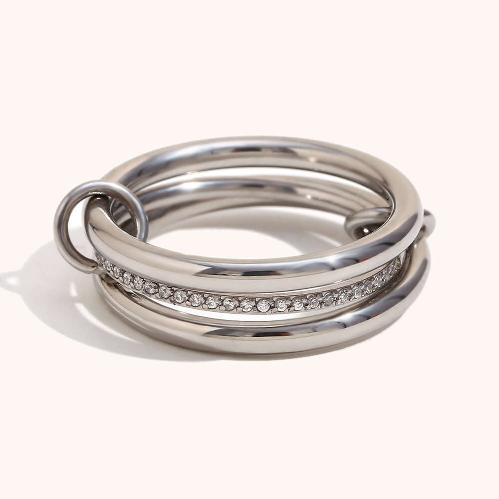 Stainless Stacking Rings High-End Ins Style Titanium Steel Jewelry Multi-Layer Double Color with Diamonds