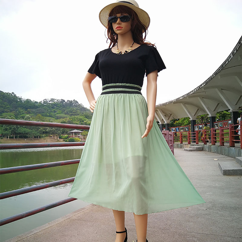 women's wear 2025 New Chiffon Patchwork Color Block Flared Plus Size Women's Dress