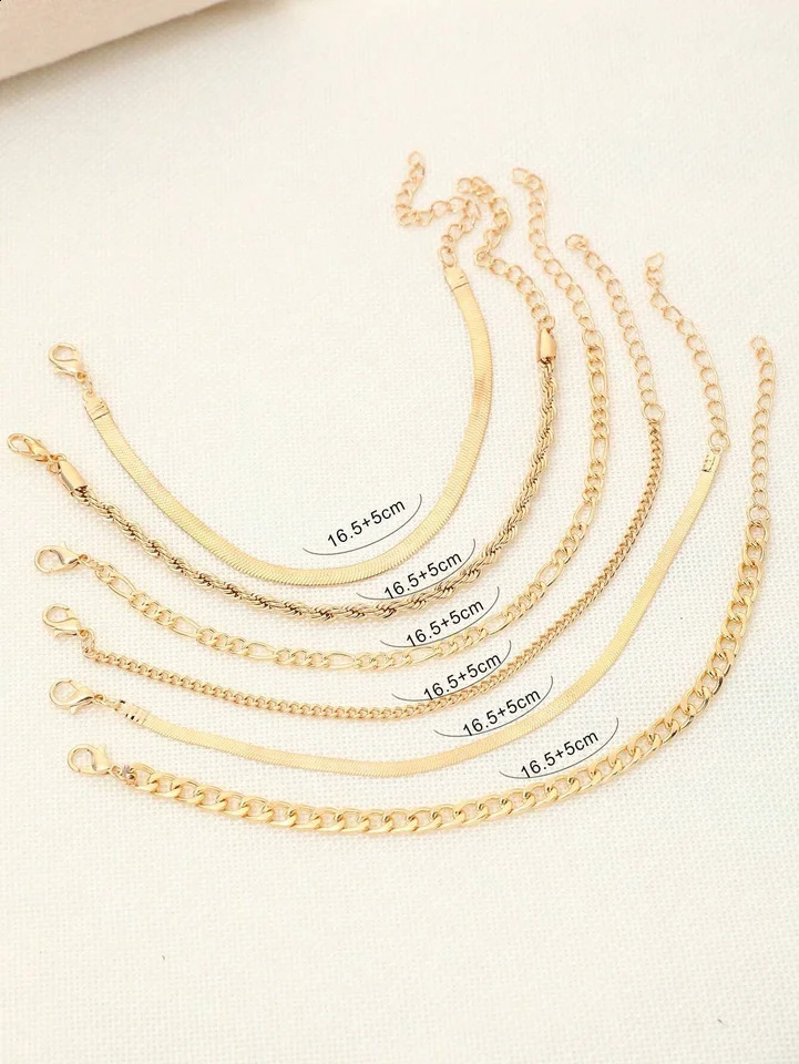 6pcs Punk Style Simple Cold Tone Chain Fashion Bracelet Set Suitable For Womens Daily Wear 250528