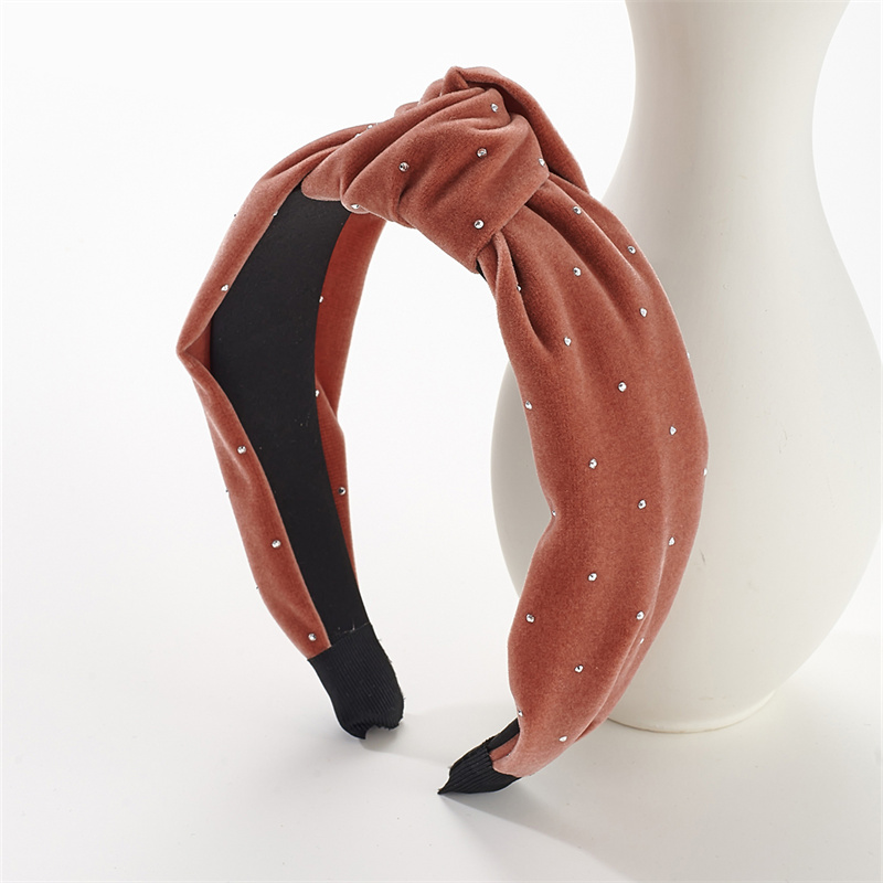 Modern velvet advanced sense of rhinestone knot wide side headband female high-grade hairpin show face small headwear