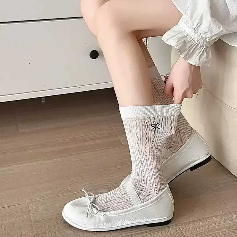 1-10Pairs Korean Style Breathable Socks Solid Color Bow Ankle Socks for Women Girls Spring Summer Kawaii Fashion Accessories T250602