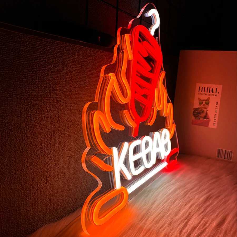 Kebab Neon Sign Neon Lights Hanging Wall Art Decor for Doner Kebab Kabob Mediterranean Restaurant or Food Shop XJ250602