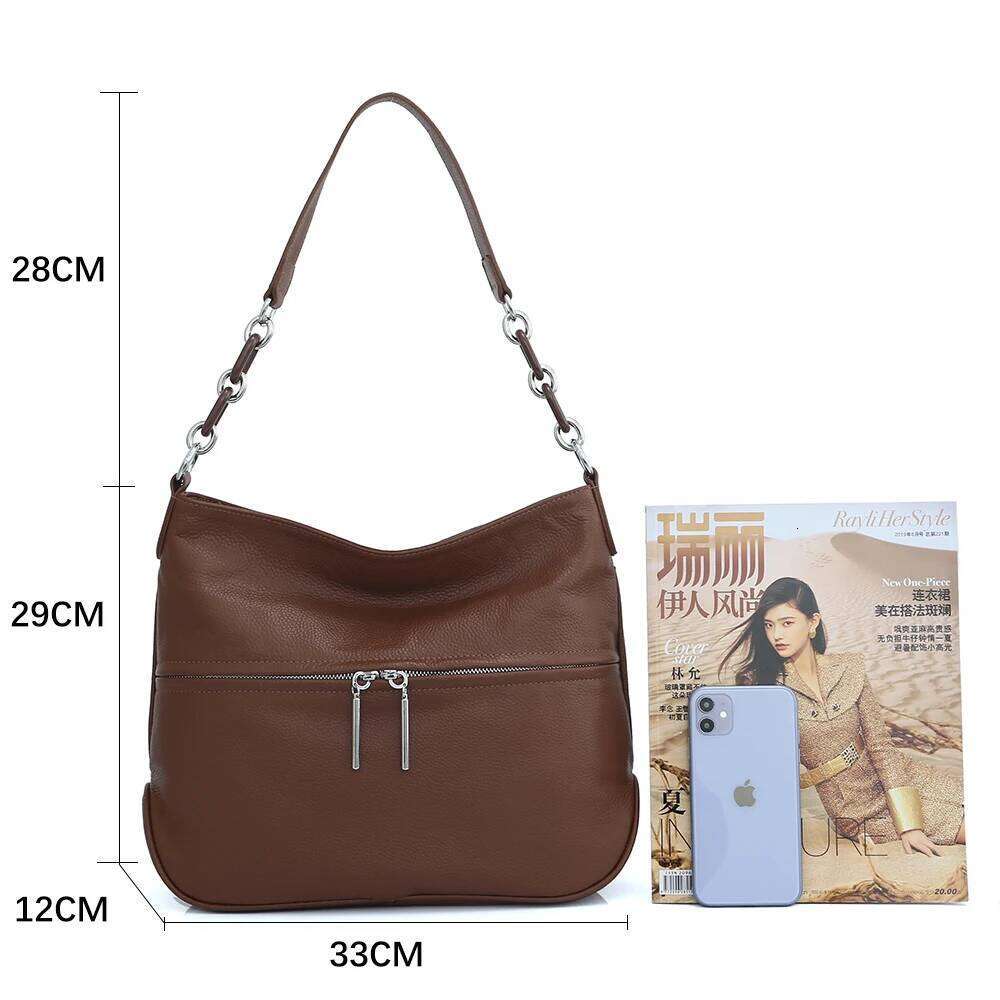 Zency Soft Cowhide Leather Winter Women's Shoulder Bag Casual Commuter High Capacity Female Crossbody Handbag Vintage Shopper