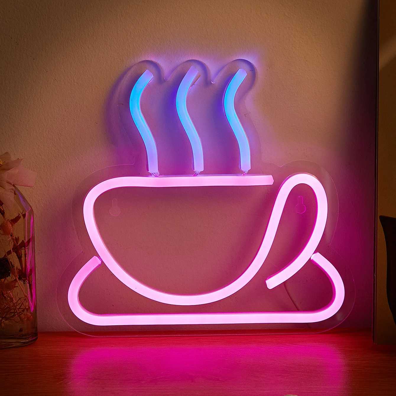 Chi-buy LED Neon Coffee Cup USB Powered Neon Signs Night Light 3D Wall Art Game Room Bedroom Living Room Decor Lamp Signs XJ250602
