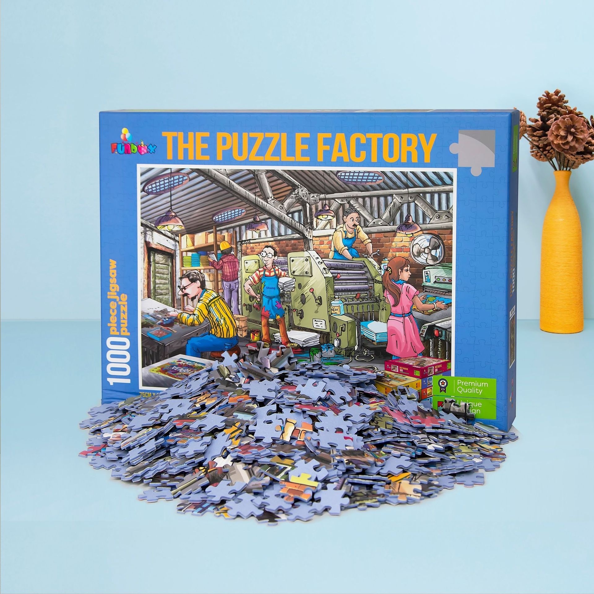 Flat Blue Cardboard Toy Educational Veet 1000 Piece Adult Puzzle