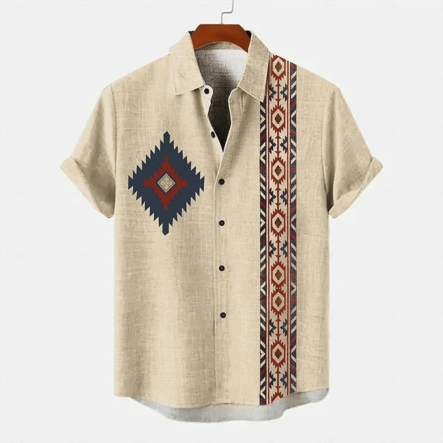 Vintage Mens Shirt Ethnic Pattern Printed Short Sleeve Lapel Shirt Summer Fashion Casual Street Mens Lapel Top Large Size Comf 250603