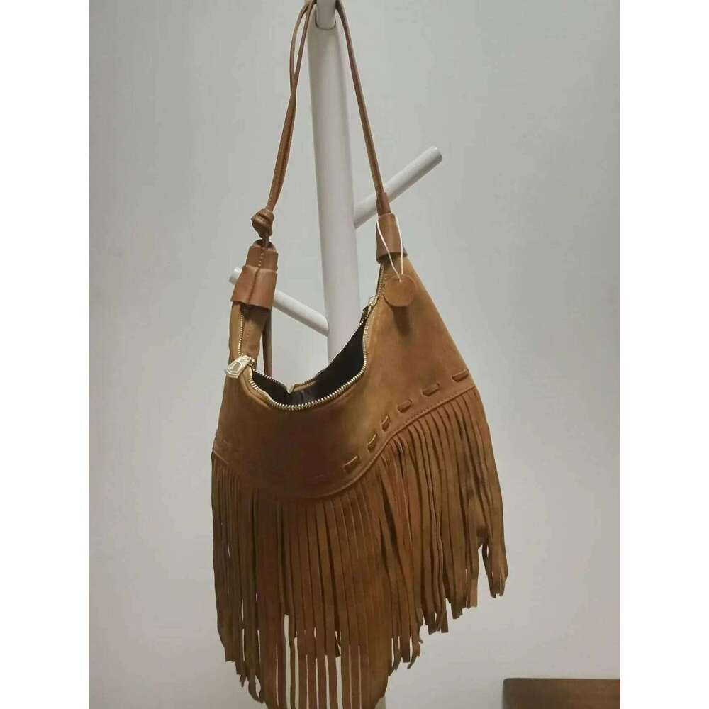 Women Genuine Suede Fringes Shoulder Hippie Gypsy Bohemian Boho Chic Vintage Retro Ibiza Nubuck Leather Side Bag