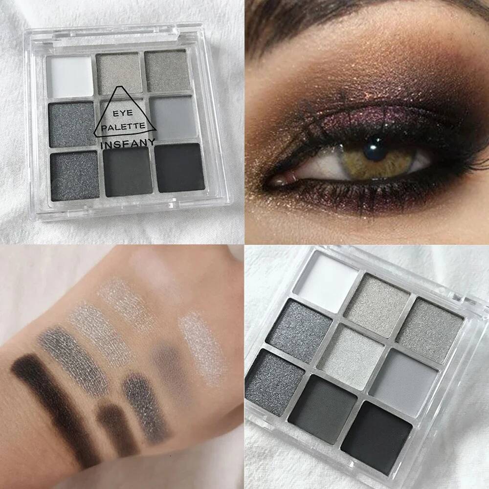 9 Colors Cool Toned Black y Matte Glitter Eyeshadow Palette Smoky Shadow Eye Pigments Palett