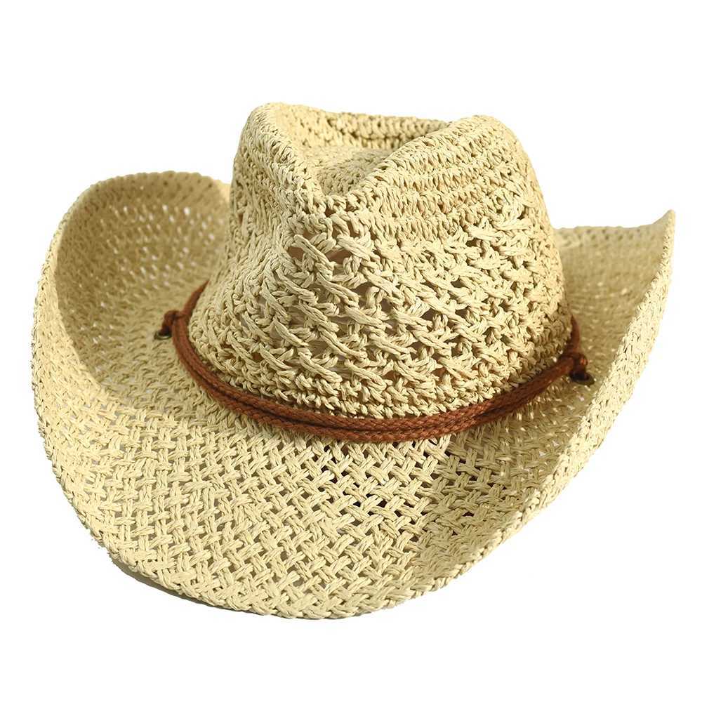 Panama Soft Handmade Cowboy Straw Hat Summer Men Women Outdoor Travel Beach Hats Unisex Solid Wide Brim Beach Sun Cap Fedora Hat W250602