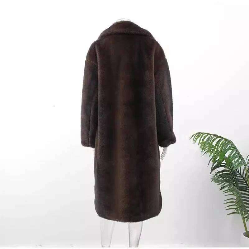 New autumn-winter imitation coat women's long whole mink fur suit collar casual