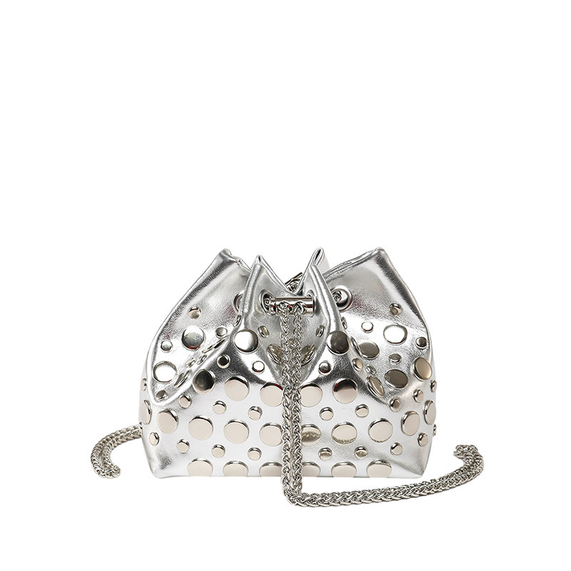 designer casual bag Trend Drawstring Bucket Bag for Women 2025 New Rivet Commuter Shoulder Bag High-End Versatile Crossbody Bag