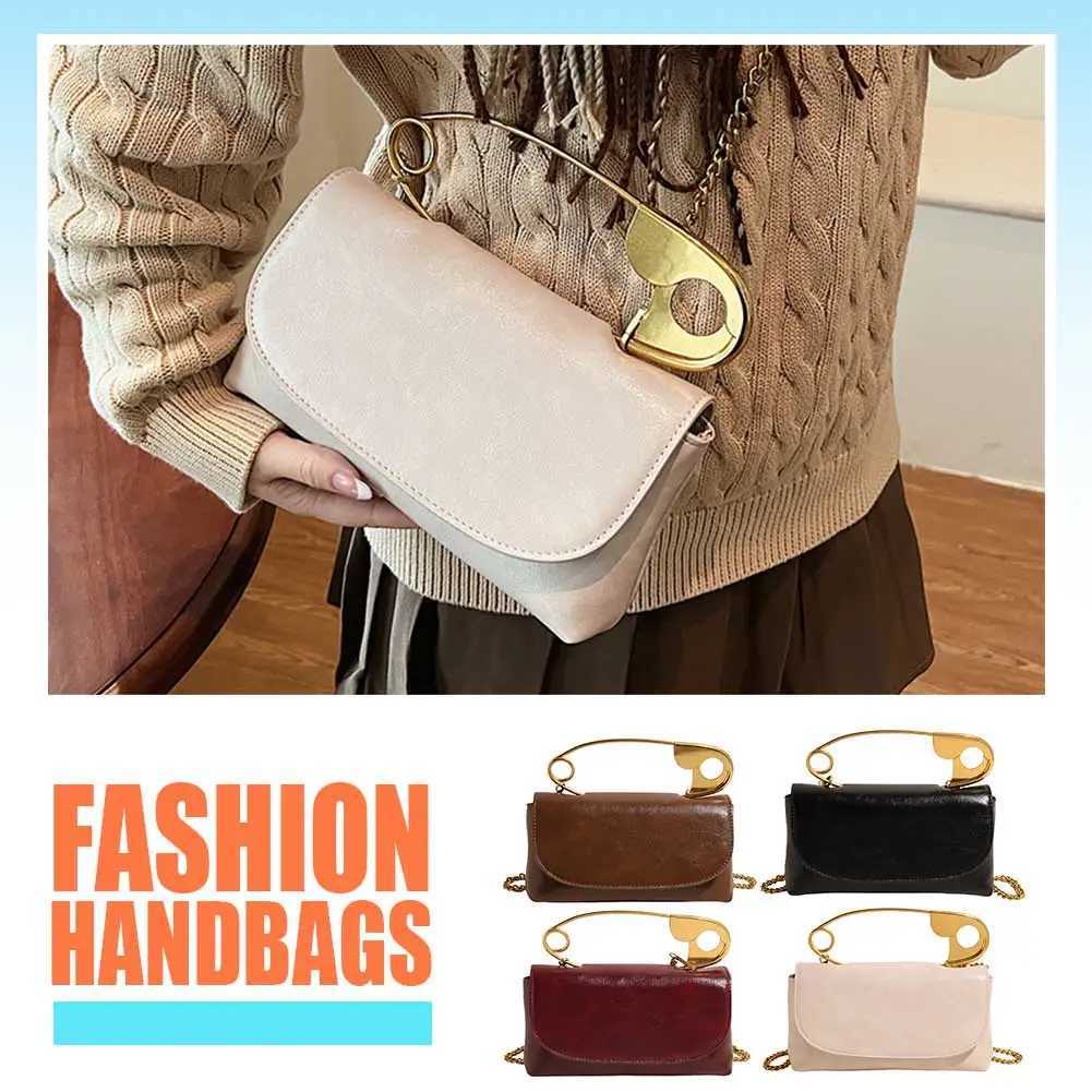 Women Creative Pin Handbag with Chain PU Leather Casual Flap Bag Large Capacity Versatile Sling Bag Wedding Party Evening Bag Y250603