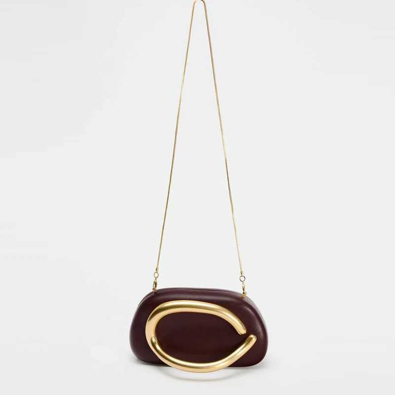 Luxury Metal Decoration Box Clutch Bag for Women Designer Burgundy Evening Party Purses Fashion Chains Shoulder Crossbody Bags W250602