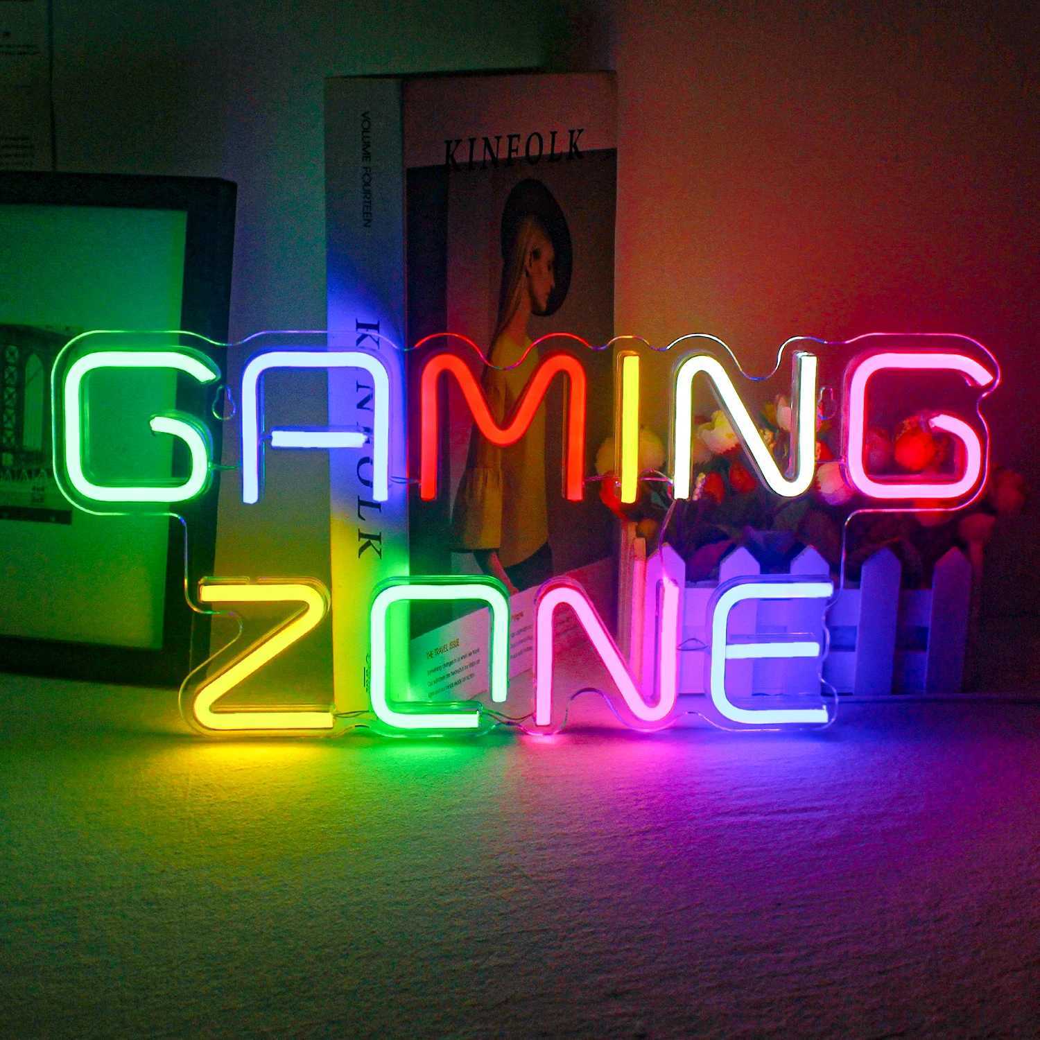 Gaming Zone Neon LED Sign for Wall Decor Game Neon Lights Signs with USB Powered for Game Room Bedroom Gifts Gamer (Multicolour) XJ250602