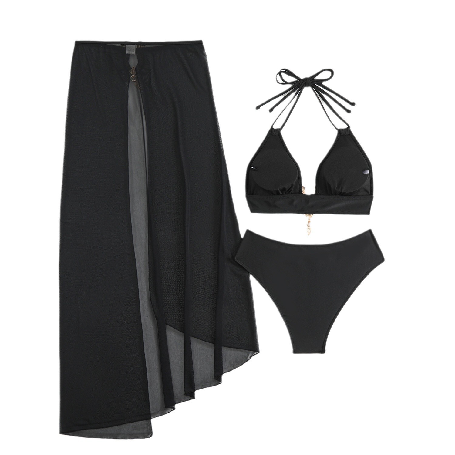 Outdoor Summer Beach Sexy Womenfree Shipping 2025 New Designer Shoes 2025 New Three Piece Solid Color Metal Buckle Long Yarn Women's Split Bikini
