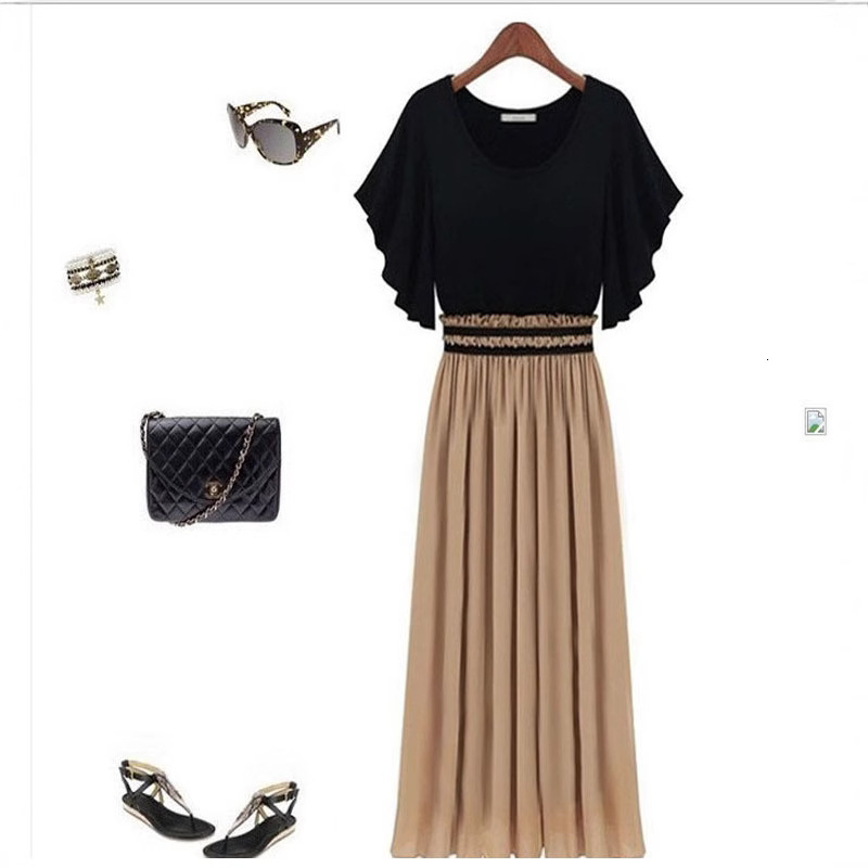 women's wear 2025 New Chiffon Patchwork Color Block Flared Plus Size Women's Dress