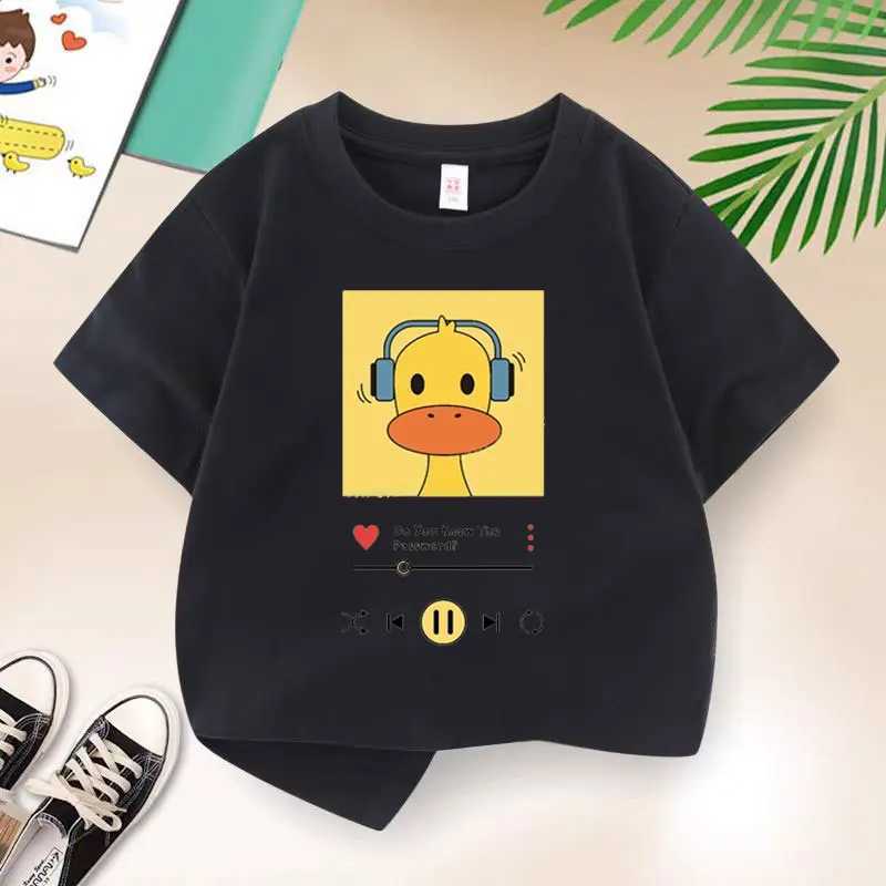 New Y2K Tops Ducks Listening To Music Graphic Print Baby Boys T-shirt Yellow Cotton Kids Tops Tee Summer T Shirt 6 8 10 12 Years T250603