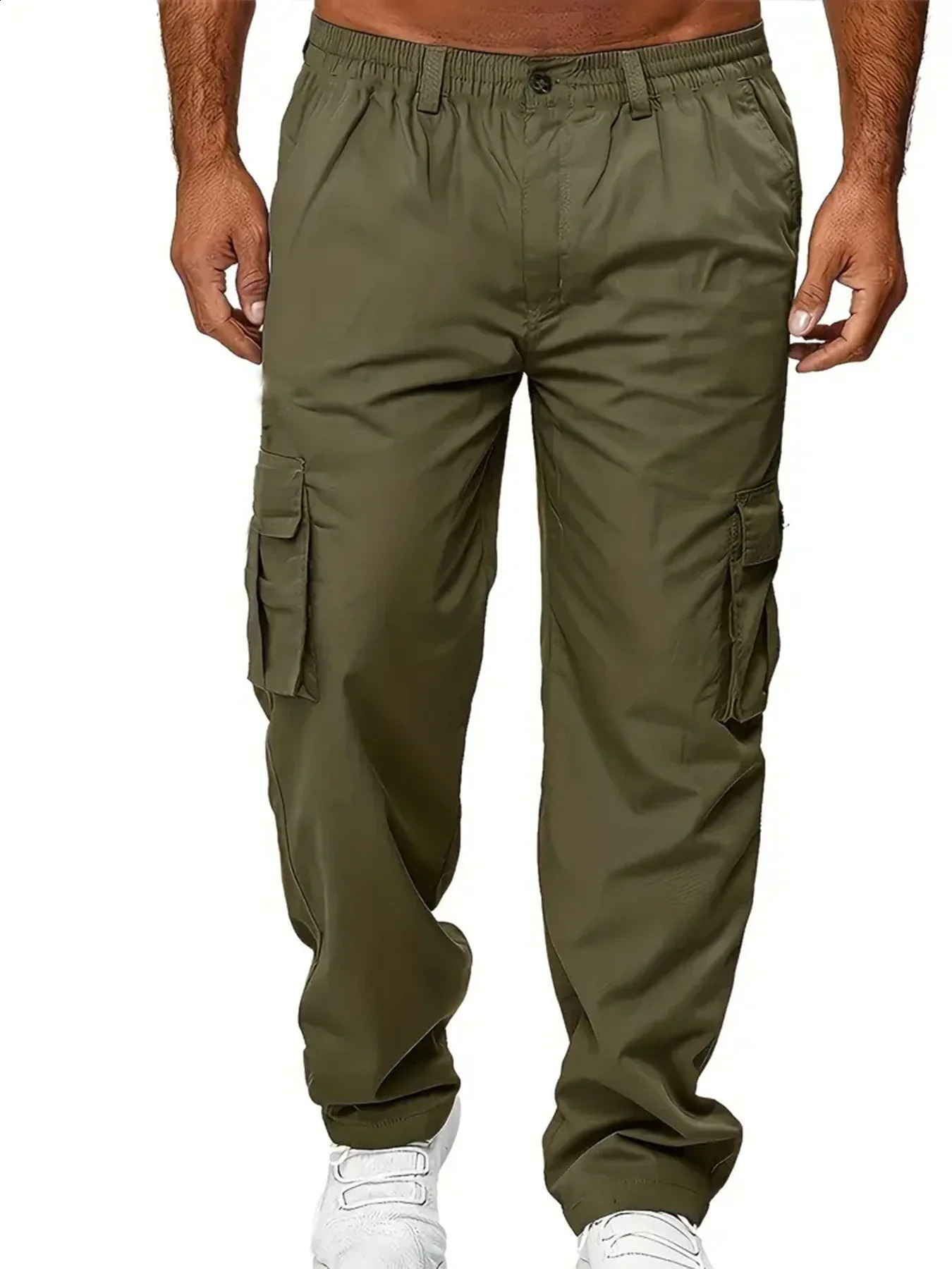 Mens Cargo Pants Sweatpants Outdoor Loose Straight Long Trousers Summer Casual Multi-Pocket Durable Workwear Male Trousers 250528