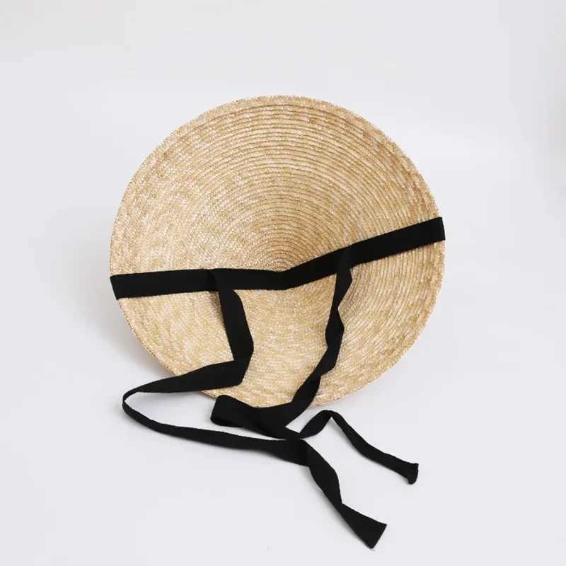 French The Pointed Top Natural Wheat Straw Sun Hats Womens Retro Pastoral Straw Hat Seaside Vacation Lace-up Big Brim Beach Hat W250602