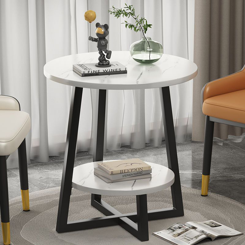 B6033 Modern simple round table coffee table home living room bedroom double layer storage small table