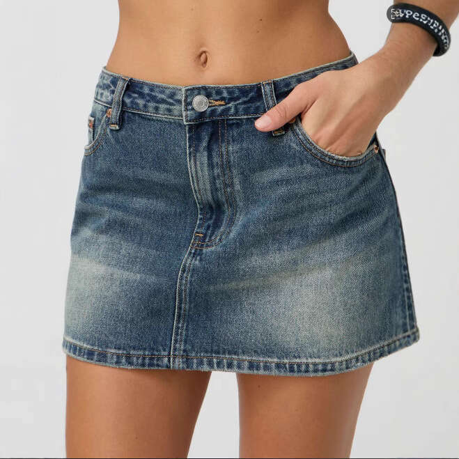 Temu Slim Fit Casual Stretch Washed Denim Skirt For Women B5