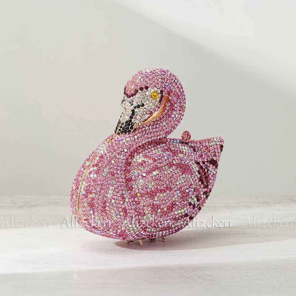 Alizekerr Swan Shaped Diamond Evening Bags New Gorgeous Sparkling Rhinestone Metallic Clutch Purses And Handbags Wedding Party Z250603