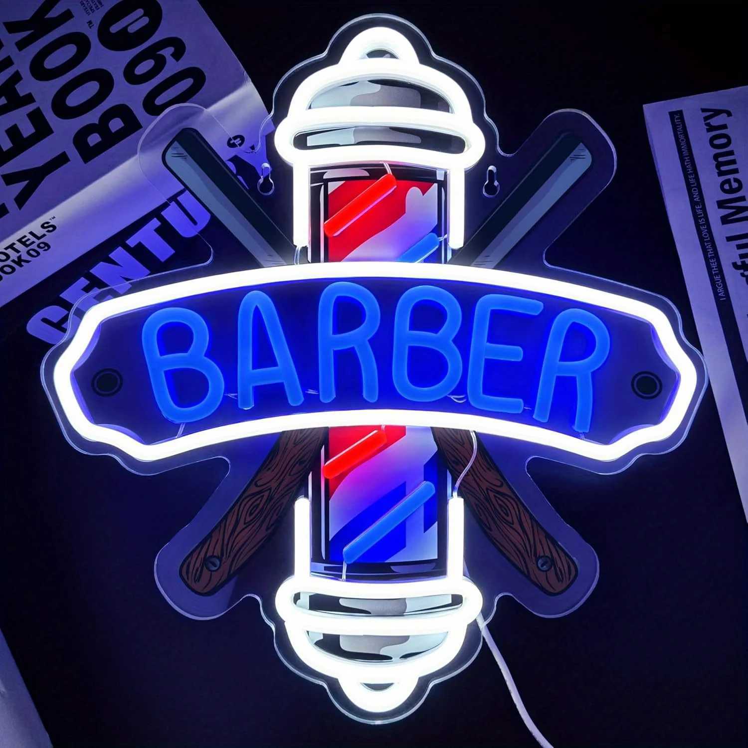 Barbershop Neon Sign Hair Salon Decor LED Lights Dimmable Barber Neon Man Hole Bar USB Powered Commercial Shop Sign Gift Barber XJ250602