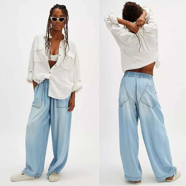 New Fashion Draped Washed Straight Loose Casual Jeans For Women B5